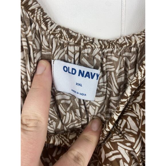 Old Navy Women’s Off The Shoulder Maxi Dress Size XXL Tall Brown Tropical Print - Picture 6 of 9
